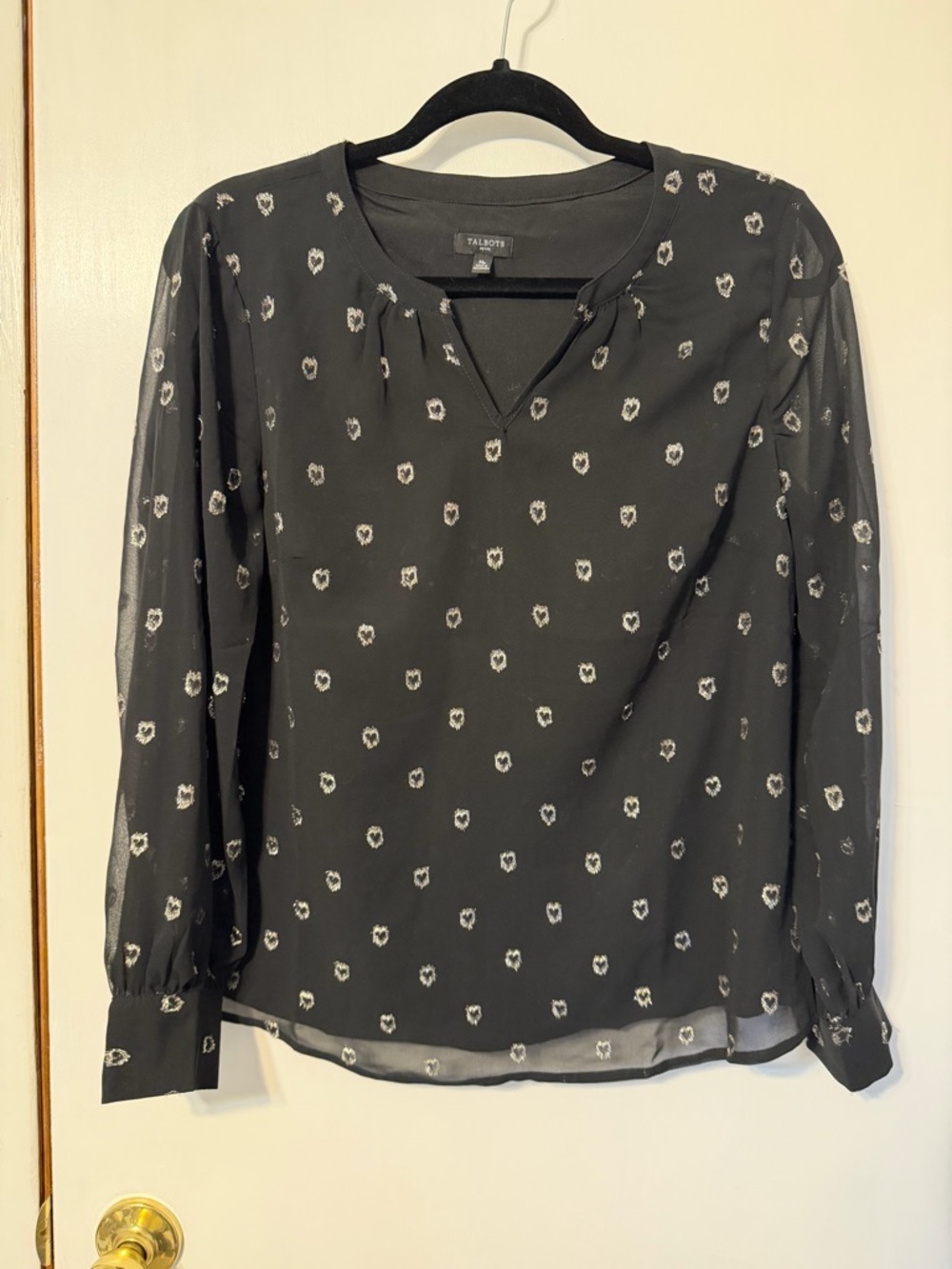 Talbots Black Sheer Floral-Print Long Sleeve Blouse